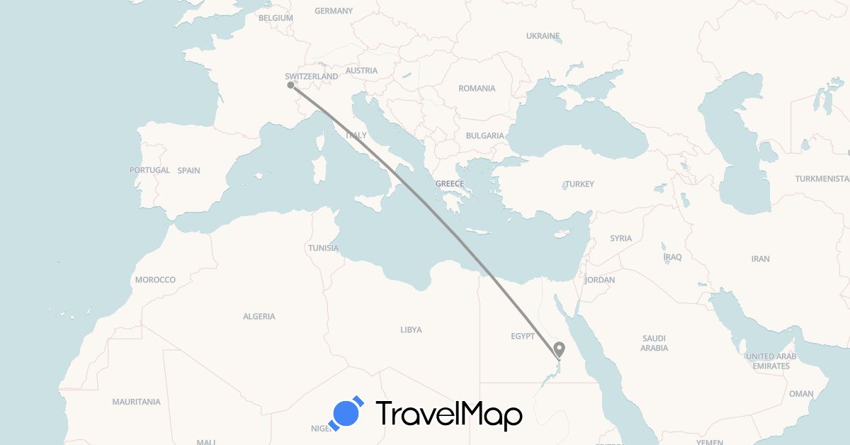 TravelMap itinerary: driving, plane in Switzerland, Egypt (Africa, Europe)
